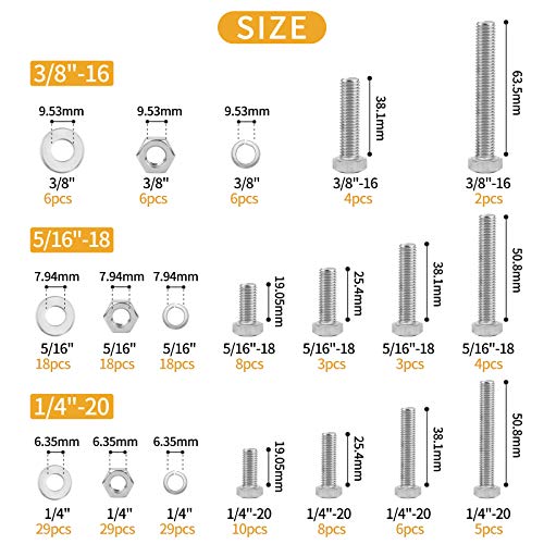 image for Hex Bolts Assortment Kit, VIGRUE 212PCS/53 Sets 1/4-20 5/16-18 3/8-16 