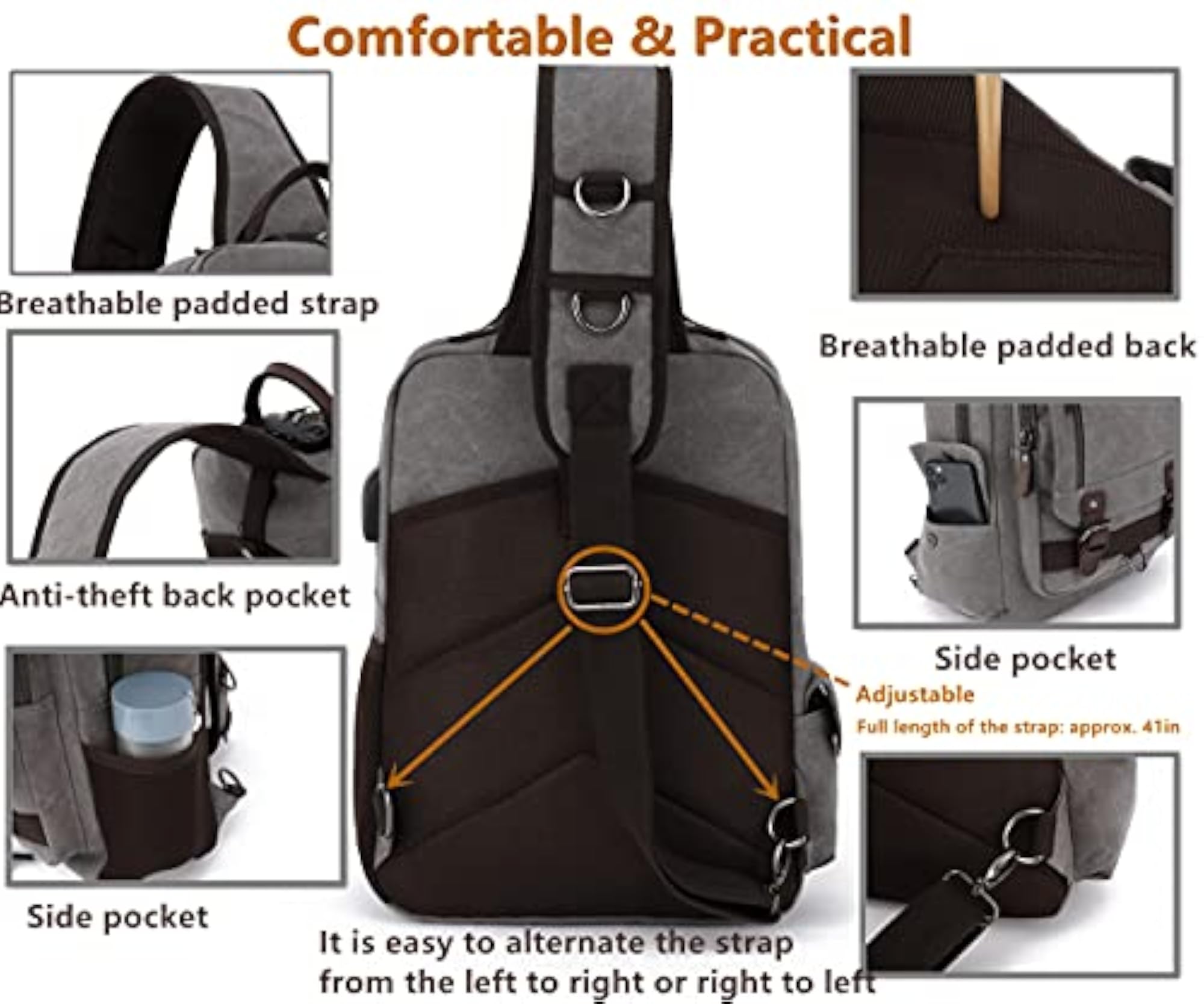 Water-Resistant Sling Bag, Cross Body Style