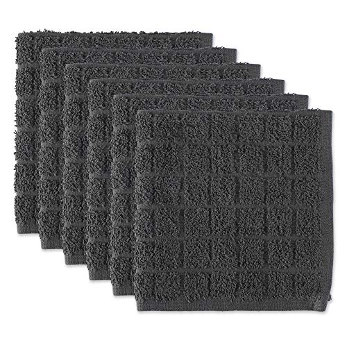 DII Basic Terry Cotton Chef Dishcloths - 12x12 Inch Eggplant Color, 6-Pack