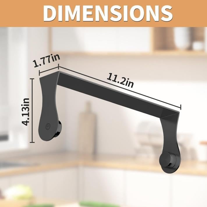 Image of Paper Towel Holder Under Cabinet, Stainless Steel, Wall Mount, Black Adhesive Paper Roll Holder for Kitchen and Bathroom