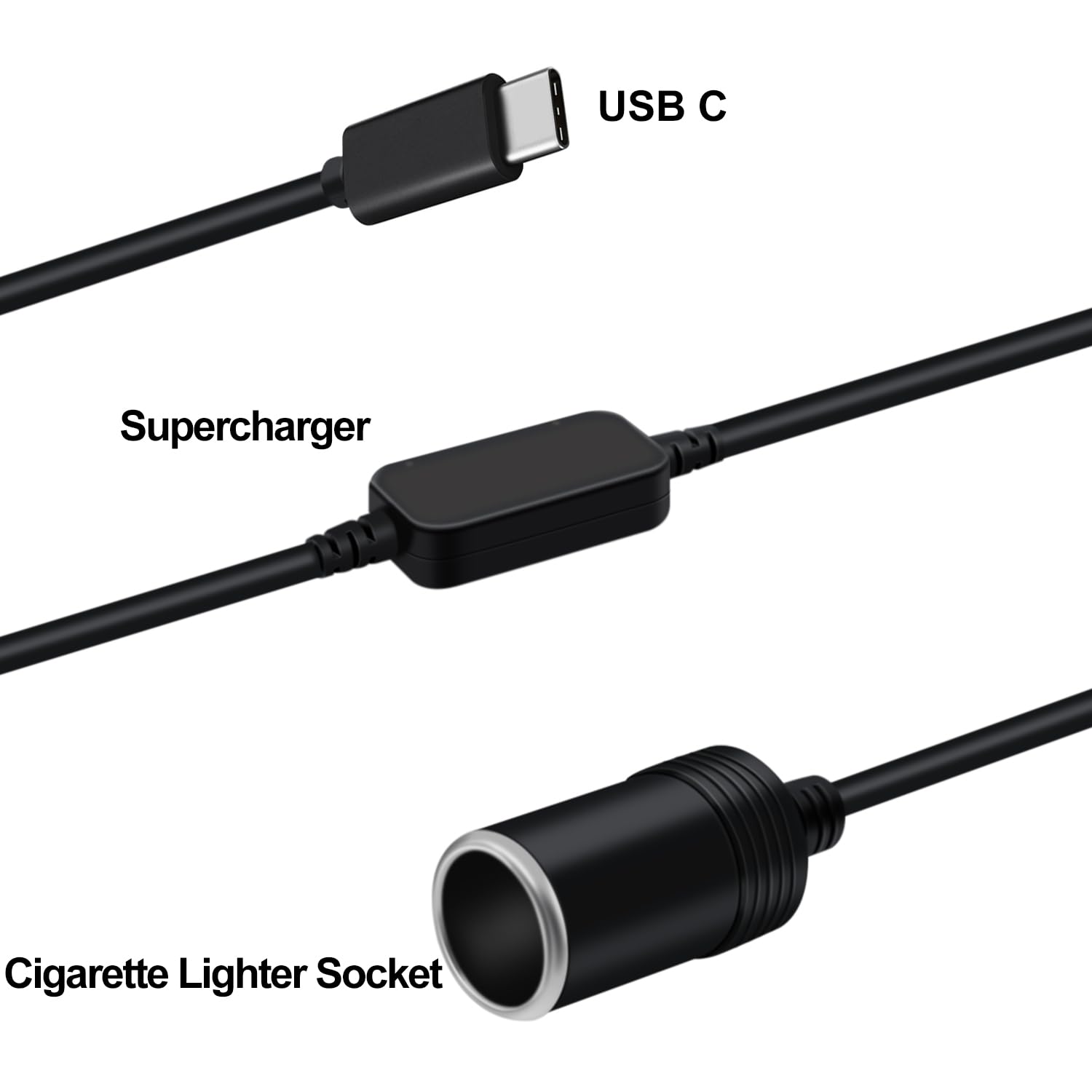 USB C męski do 12V gniazda zapalniczki samochodowej Przejściówka do gniazda zapalniczki samochodowej, do zapalniczek, rejestratorów jazdy i GPS (USB C, 0,3 m)