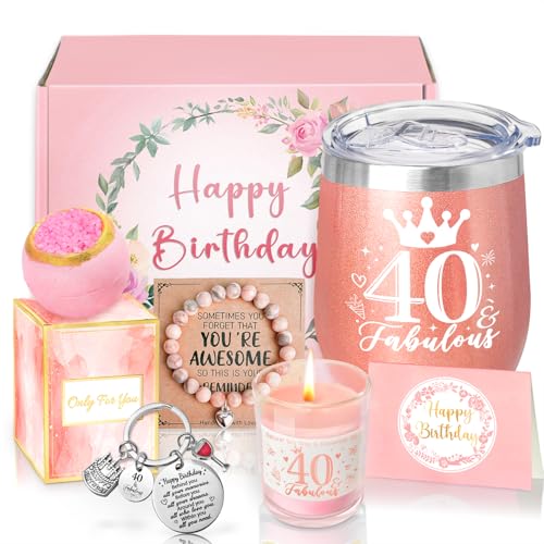 Sheinly 40th Birthday Gifts for Women Happy 40th Birthday Basket Gifts Box for Best Friends Female Mom Wife Daughter Sister Her Girlfriend Coworker Bestie Women