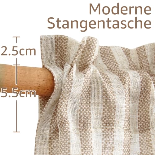 TOPICK Scheibengardinen Streifen Bistrogardine Küchengardinen Leinen 115x90 – Ansicht 5