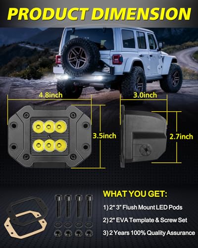 Image of Flush Mount LED Pods 5 inch 120W CREE LED Bumper Lights for Trucks | Focus Spot Beam, High Intensity CREE LEDs Flush Mount LED Lights Backup Reverse Lights for Truck Pickup UTV ATV SUV