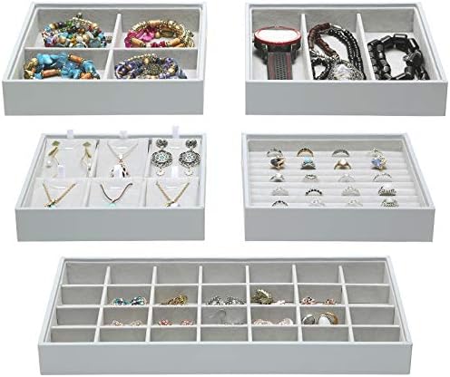 Magic Stackable Jewelry Trays Closet Dresser Drawer Organizer for Accessories, Gadgets & Cosmetics, Storage Display Showcase Holder Box, Set of 5