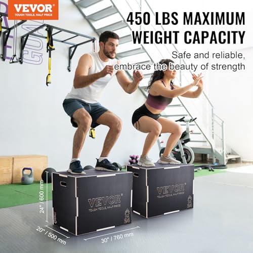 VEVOR 3-in-1-Plyometrische Sprungbox 30/24/20-Zoll-Plyobox, Sprungkasten Sprungkiste 204 kg Tragfähigkeit, Fitnessübungs-Step-Up-Box für Heimtraining, Sprungkrafttraining Schwarz Einstellbare Höhe