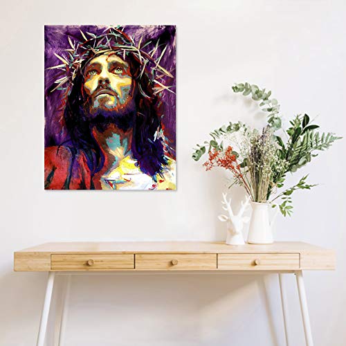 Hvest Jesus Christ Wall Art Watercolor Christian Jesus Portrait Picture Canvas Abstract Framed Painting Modern Artwork For Bedroom Living Room Bathroom Decor,Ready To Hanging,12X16 Inchs #TOP5