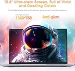 15.6 Inch Laptop, Celeron Quad-Core Processor, 4GB DDR4 RAM+128GB SSD, UHD Graphics 600, 5G WiFi & Bluetooth, Built-in Webcam, Mini HDMI, USB3.2, Type-C, 7000mAh Battery, Black