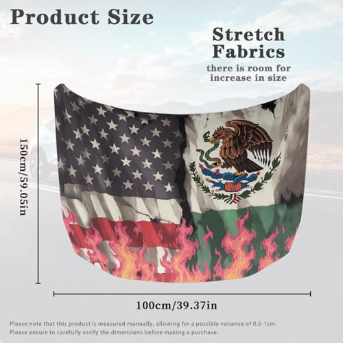 Image of Car Hood Cover Protector, an All-Weather Mexico USA Flame Flag Print Half Car Cover for Sunshade and Snow Protection, Suitable for All Seasons