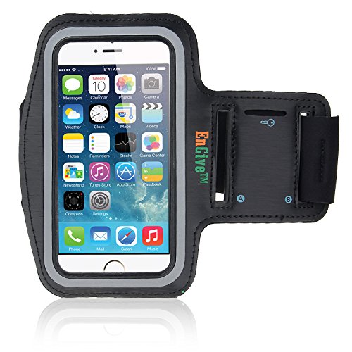 ENGIVE Water Resistant Sports Armband with Key Holder for iPhone 6, 6S (4.7-Inch), Galaxy S3/S4, iPhone SE, 5/5C/5S - Black