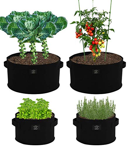 Laxllent Sac de Culture, 2pcs φ40cm x H20cm et 2pcs φ25cm x H15cm Sac de Plantation en Non-tissé, Noir Cover