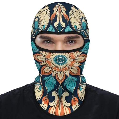 Balaclava vintage con flores y mandalas para hombre y mujer, máscara facial protectora contra el sol, transpirable y de cobertura total para senderismo, ciclismo, running y conducción
