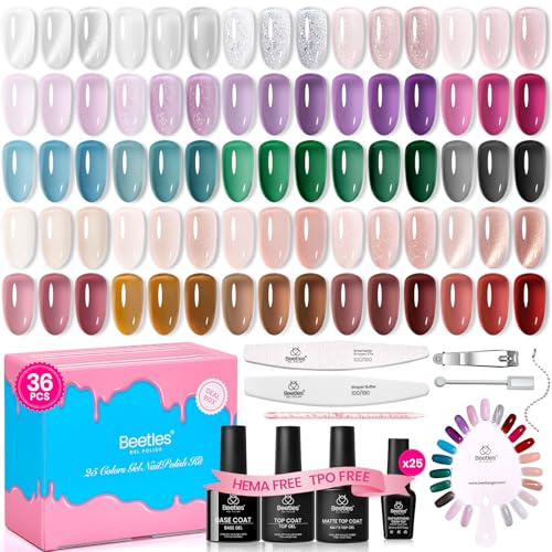Gelab cosmetics LLC Beetles Nail Nook Gel Nail Polish Set - 119 PCS 100 Colors Gel Polish Kit Base Glossy Matte Glitter Top Coat Glitter Pearl Cat Eye White Red Pink Nude Uv Led Nails Summer