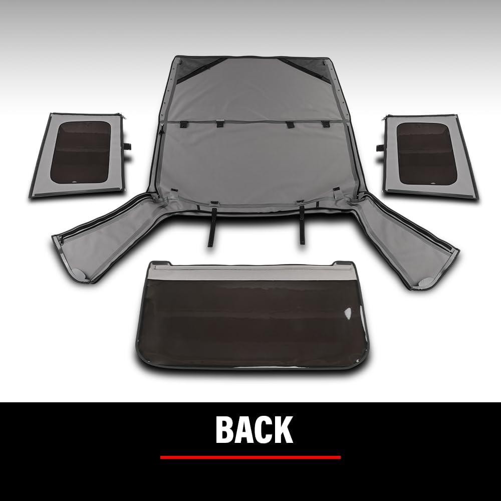 Soft Top Sailcloth w/Plastic Windows Fit Jeep Wrangler 1987-1995 with Factory Squared Style Upper Doors, Not Fit With Full Doors or Upper Doors Rounded Like Full Doors 9870215, 9870217 Black