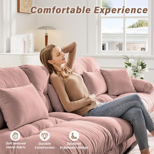 Image of SoarFlash 133.8 inch Sectional Sofa 3 Seat Couch, L Shaped Modern Sofa with Solid Wood Legs, Couches Sofas for Living Room Apartment, Comfortable Small Couches for Small Spaces, Pink