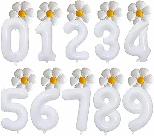 Miniatura 4 de Juego de globos de margarita número 1 de 40 pulgadas, globos de cumpleaños para niños y Aldult, globos de aluminio de helio, decoraciones de fiesta