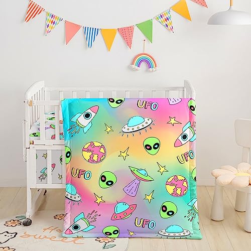 Image of 3pc Crib Bedding - Rocket Printed Nursery Bedding Set, Crib Sheet & Skirt