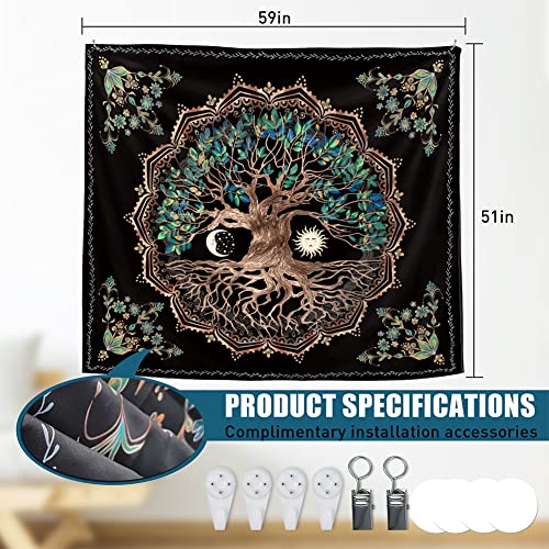 Laimailer Tree Of Life Tapestry For Bedroom Aesthetic, Sun And Moon Black Tapestries Wall Hanging, Mandala Boho Tapestry Home Room Decor-50 X 60" #TOP3