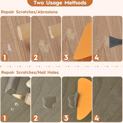 Laminat Reparaturset, 7 Farben Parkett Reparaturset, Hartwachs Reparaturset, Holzböden Möbel Arbeitsplattet Reparatur set, Möbelreparatur Wachs Set Deckt für Holzboden, mit 2 Stk Schaber