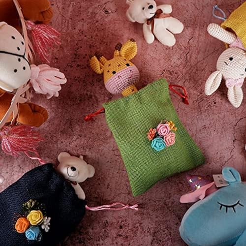 Image of Unisex Colored Jute Potli With Multicolour Flower Jute Linen Potlis | 6 x 5 inches | Gift Bags for Return Gifts Bags| Jute Linen,Burlap