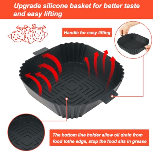 BYKITCHEN 3 Pack Air fryer Liners Silicone, Square Air Fryer Liners for Ninja MAX PRO 6.2L/Ninja Pro 4.7L, Air Fryer Accessories for COSORI 3.8L/4.7L/5.5L, Instant 3.8L, Tefal 4.2L/5L Airfryer (Black) - Image 3