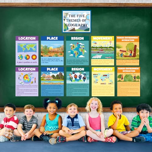 Pajean 11 peças de pôsteres de geografia mundial, 5 temas de geografia, decorações de sala de aula,