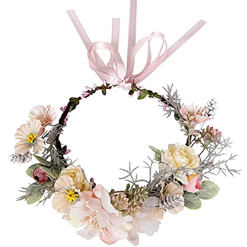 HAOSHICS - Tocado de flores artificiales para el pelo, aro con lazo; para bodas, viajes, vacaciones, sesiones de fotos, fiestas (amarillo) Cover