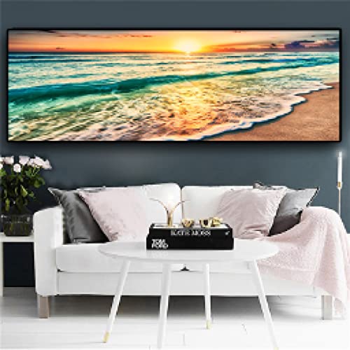 Peinture Toile Méditerranée Style Scandinave de Qualité - Art Mural Or Naturel 70x210