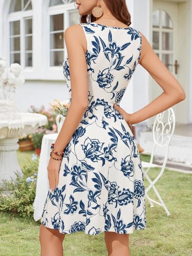 Image of OURIN Women's Spring Deep V Neck Sleeveless Floral Sundresses with Pockets Flowy Summer Dresses for Women