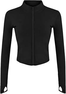 Gihuo Women's Lightweight Zip-Up Cropped Workout Jacket for Running, Yoga & Gym - Slim Fit Athletic Top
