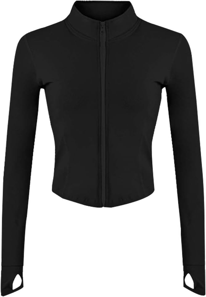 Women's Workout Jacket Lightweight Zip Up Athletic Cropped Running Jacket