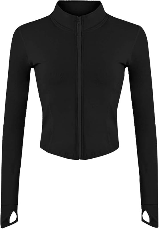 Women's Workout Jacket Lightweight Zip Up Athletic Cropped Running Jacket