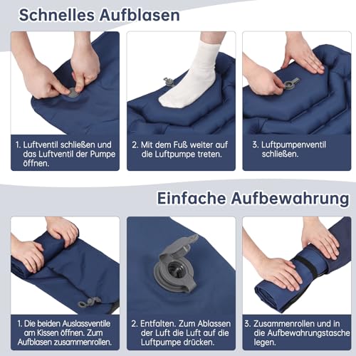 HAUSPROFI Isomatte Camping, Ultraleicht Camping Luftmatratze mit Fußpumpe & Kissen, Aufblasbare Matratze Kompakte und Leichte… – Ansicht 5
