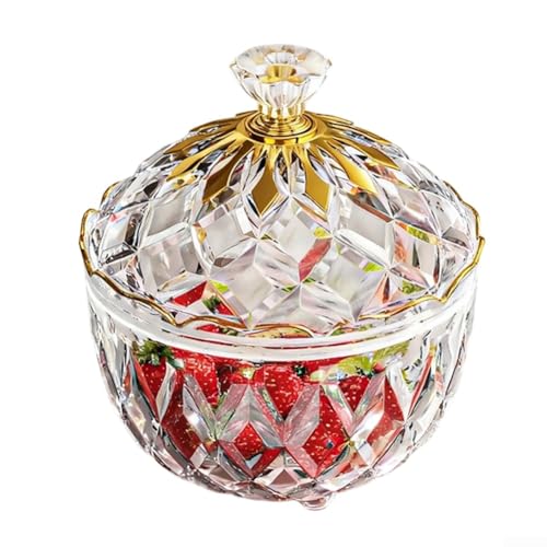 Colorido plato de cristal con tapa, tarro de cristal decorativo de 350 ml para bufé, aperitivos, oficina, escritorio, organizador de joyas, mostrador, decoración del hogar (transparente, grande)