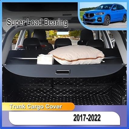 Kofferraumabdeckung Rollo für BMW X1 E48 2017-2021 2022, Einziehbarer Laderaum-Gepäckvorhang mit Sichtschutz & Ladungssicherung, Schwarz