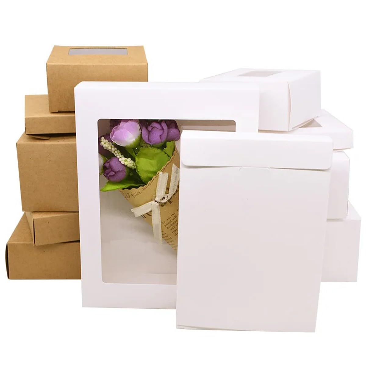 6 Pezzi Scatole Regalo in Carta Marrone Scatole in Carta Kraft con Finestra Trasparente per Dessert, Biscotti, Bomboniere E Altri Piccoli Oggetti Artigianali, 17,5 Cm x 13,5 Cm x 3,5 Cm