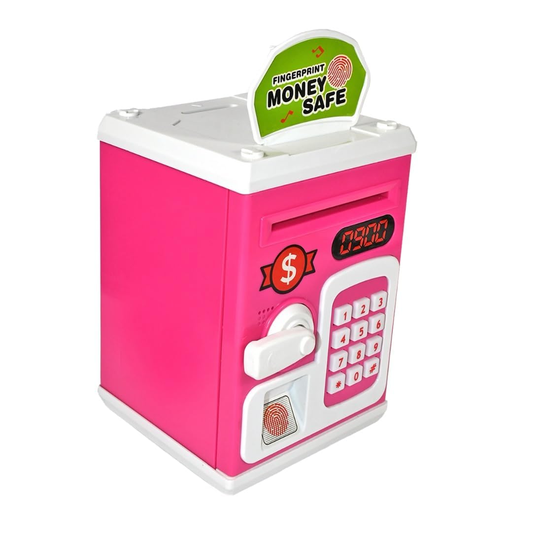 Girls Money Safe, Modern Finger Print Sensor Piggy Savings Bank with Electronic Lock, Pink Color