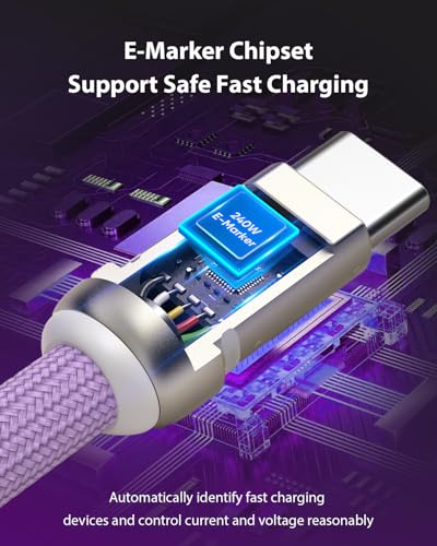 Image of USB C Short Charging Lanyard Keychain Data Cable PD 240W 5A Fast Charging Phone Wrist Strap (30cm) Type C Charging Cord Braided 480mbps Data Transfer (Purple)