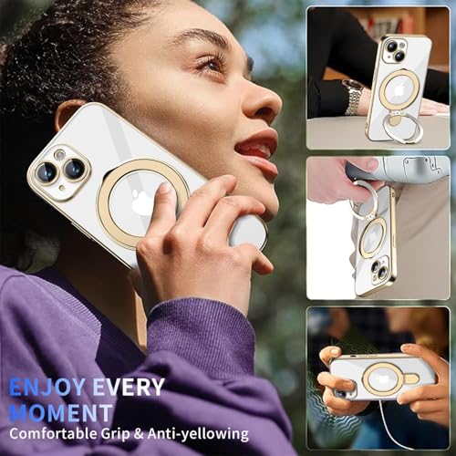 Image of Magnetic for iPhone 15 Plus Case with Invisible Stand[Compatible with MagSafe][Full Camera Lens Protector][Military Drop Protection] Shockproof Not Yellowing Clear Slim Soft for Women Men