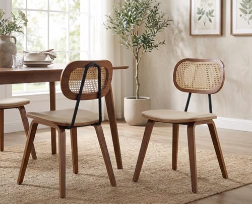 CIMOTA Mid Century Modern Dining Chairs Set of 2, Rattan Back Kit...