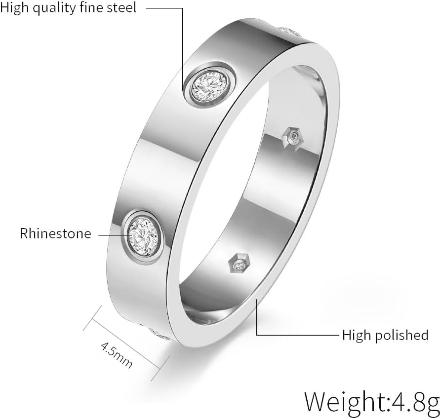 Stacking Eternity Band Silver Cubic Zirconia Stainless Steel Promise Engagement Ring for Women Men size 7-12 - Image 3