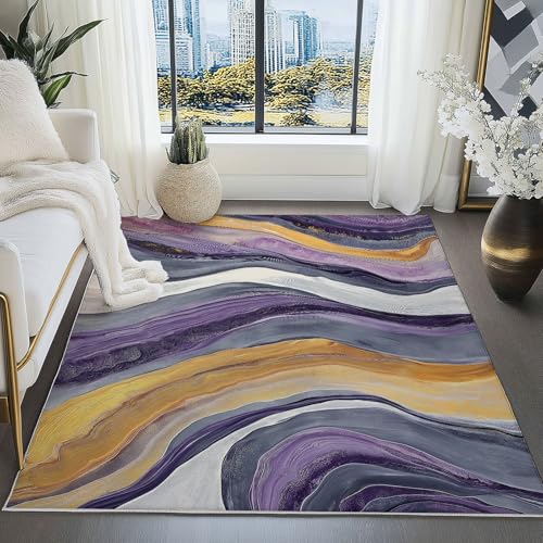 Tapis de salon lavable doux texture abstraite rectangulaire - 5