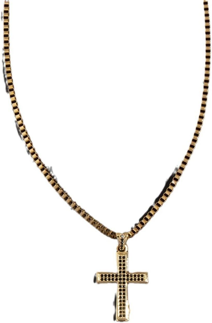 MACIUM Copper plated gold men's necklace, street black zircon, titanium steel chain, unisex jewelry