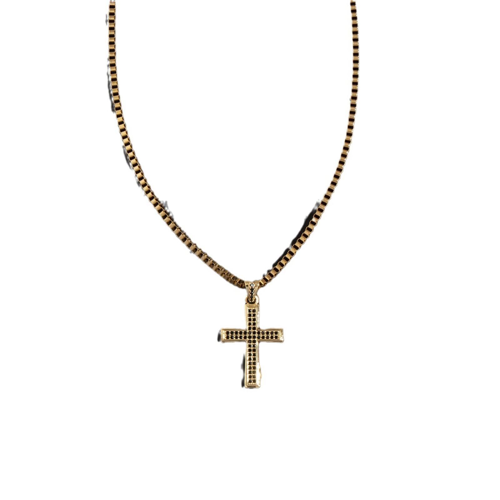 MACIUM Copper plated gold men's necklace, street black zircon, titanium steel chain, unisex jewelry