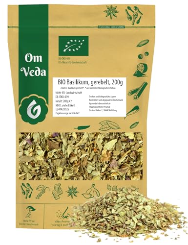 BIO Basilikum getrocknet gerebelt 200g | Bio-Qualität | Premium Basilikum für Pizza, Pasta, mediterrane Küche Vorratspackung Basil | OmVeda