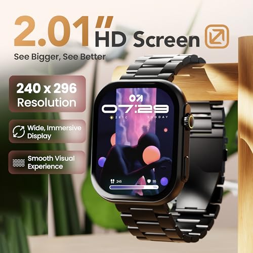 Image of GOBOULT Drift Max Smartwatch 2.01'' HD Screen, BT Calling 5.2, 350 Nits Brightness, IP68, 250+ Watchfaces, 120+ Sports Modes, AI Voice Assistant, SpO2 Monitoring (Coal Black)