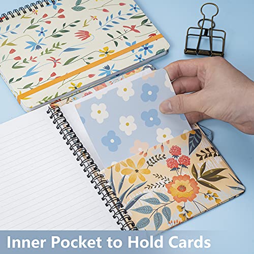 4 Pack Spiral Notebooks 6 × 8 Inch Hardcover Floral College Ruled Journals Lined For School Supplies Students Inner Pocket, 320 Sheets/640 Pages #TOP2