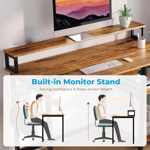 Image of Study Table with Monitor Stand| Small Home Office Desk with Ergonomic Monitor Stand| Reversible Computer Desk| Modern Study Desk| Laptop Desk| Walnut Cream| 120x60x75 CM