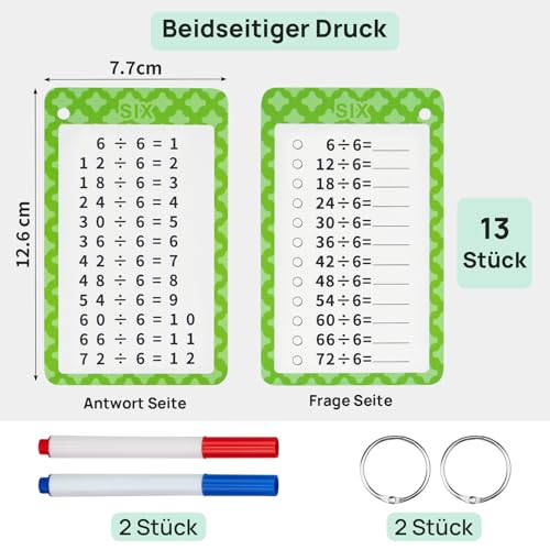 Suofuolef Dividieren Lernkarten, Dividieren üben mit 7 x Übungsblättern, Rechenhilfe Trocken Abwischbar Ohne zu Schmieren und Ohne Farbrückstände