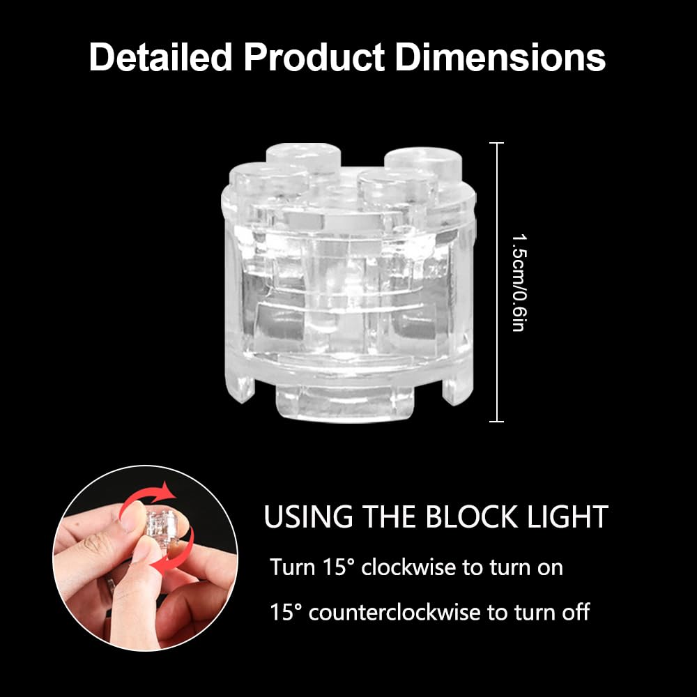Joycabin 15 Pcs Luminous Building Blocks, 2x2 LED Light Up Brick, Transparent Round Building Blocks Lamp - Image 2